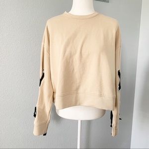 Zara Woman Tan Cropped Oversized Sweatshirt Sz Sm